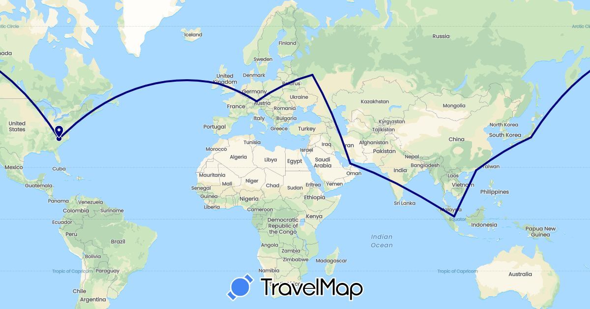 TravelMap itinerary: driving in United Arab Emirates, China, Germany, Ireland, Japan, Russia, Singapore, United States (Asia, Europe, North America)